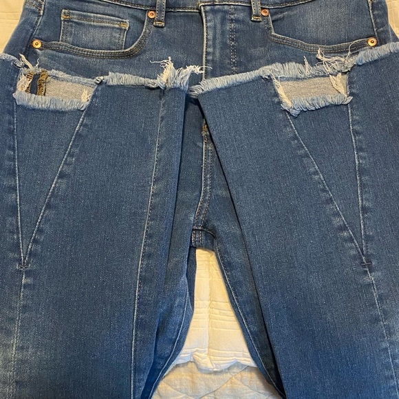 LOFT High Waisted Back Slit Flare Crop Jeans in Authentic Mid Indigo Wash 29 / 8 - Picture 4 of 7